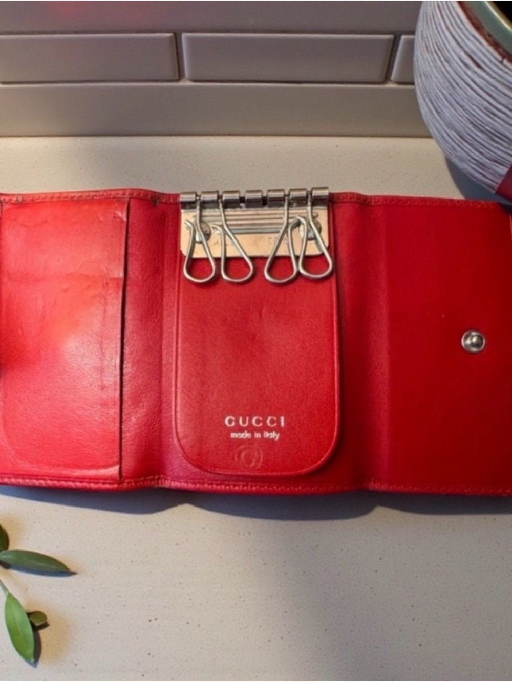 Gucci Red Leather Key Case with Silver-Tone Hardware